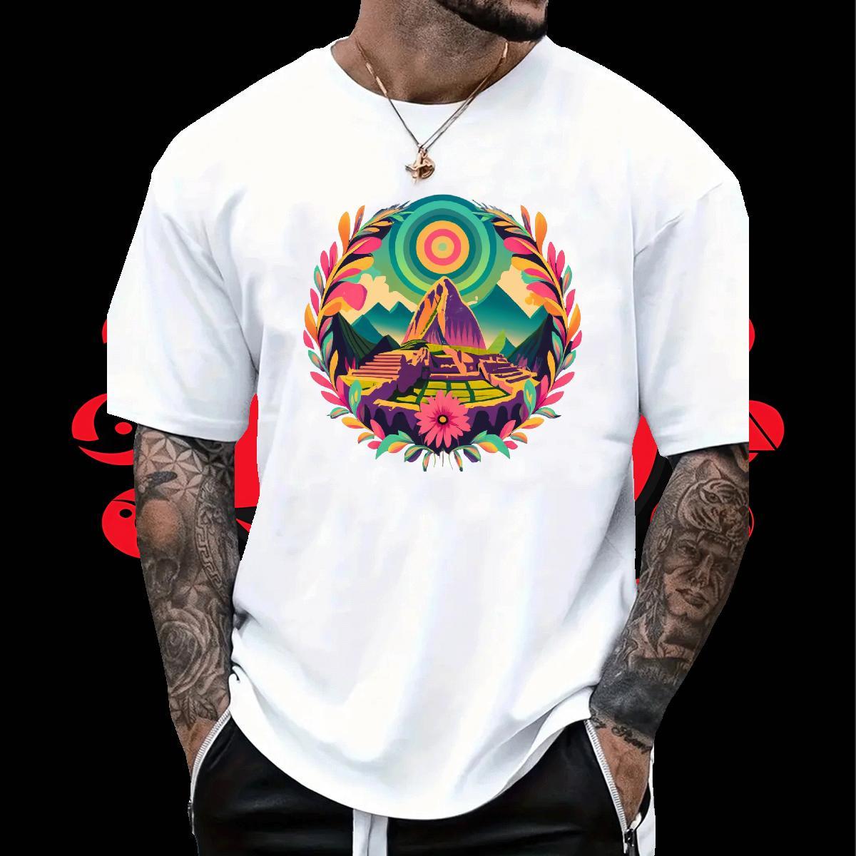 Cool Men Tops Tees Casual 230g Cotton DIY Printed O Neck Short Sleeves mountains T-Shirts for Men Wholesale Tops Shirt
