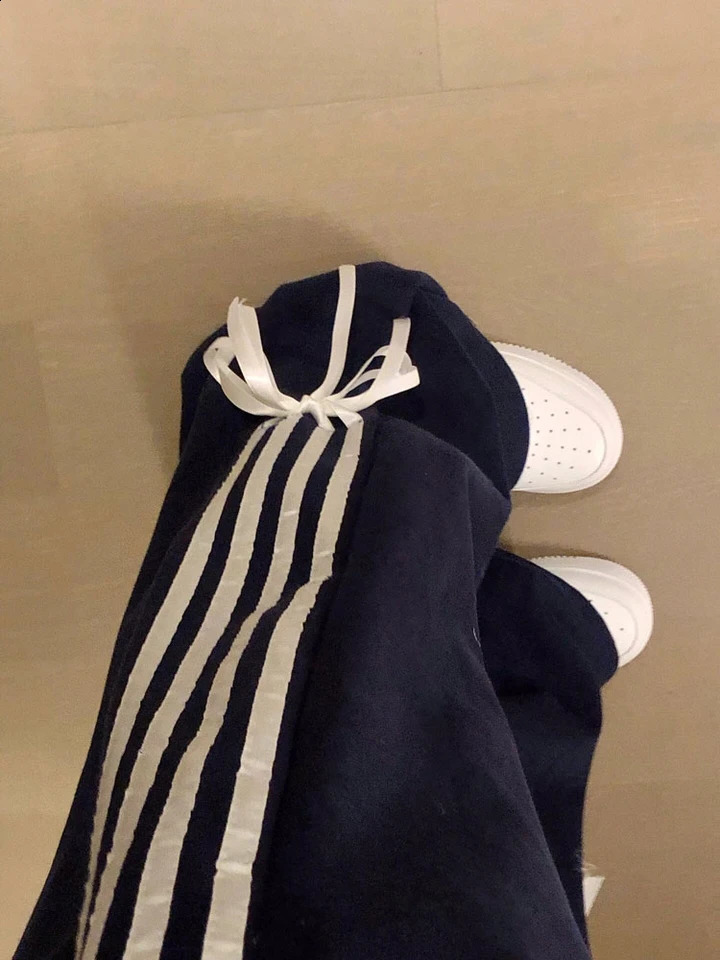 Womens Striped Pants Vintage Y2k Harajuku Jogger Sweatpants 90s Aesthetic Lace-up Pants High Waist Wide Trousers 2000s Clothes 240821