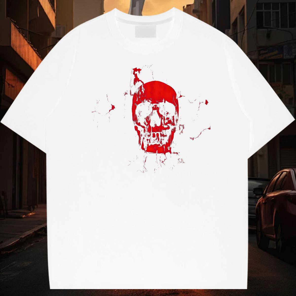 2024 Designer High Street Hip Hop Men Tees skull O-Neck Short Sleeve 230g Cotton T shirt Soft Graphic Wear