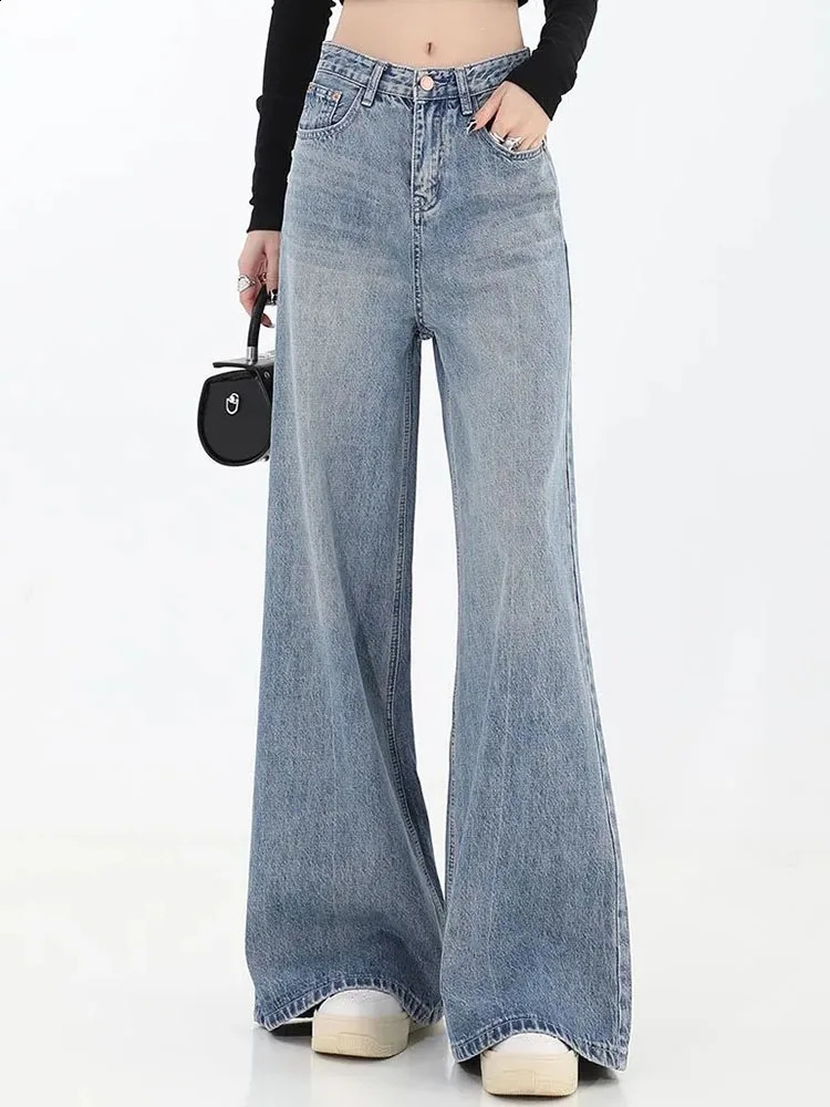 Woman High Waisted Wide Leg Jeans Korean Fashion Casual Straight Denim Pants Streetwear Vintage Style Baggy Kot Pantolon 240821