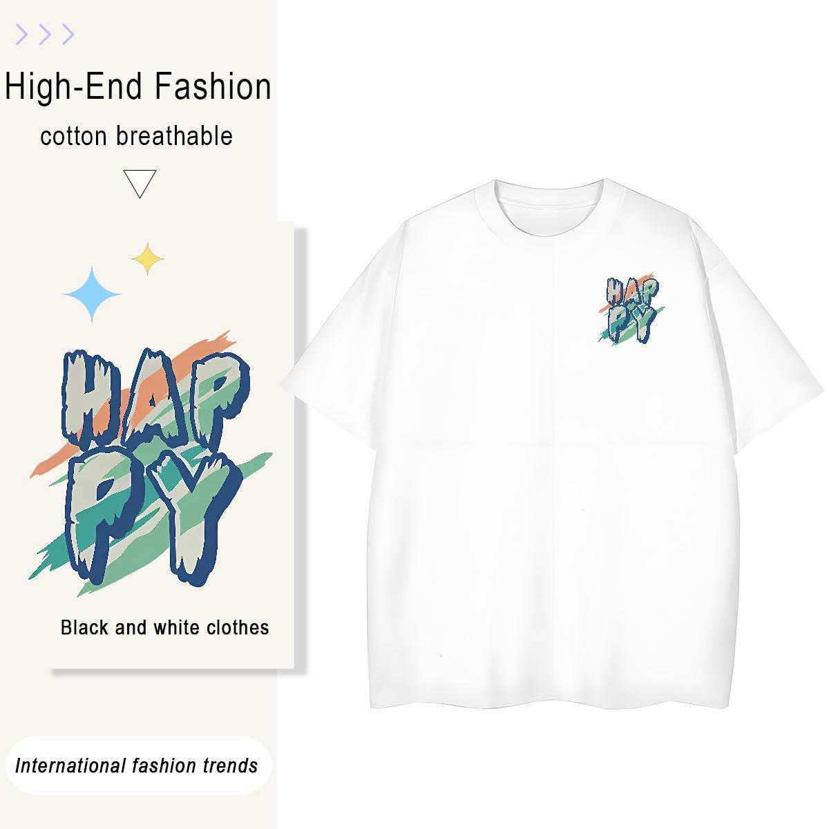 Loose Unisex Tshirts 230g Cotton happy Beach T-Shirts Breathable Soft Black Oversized Polos