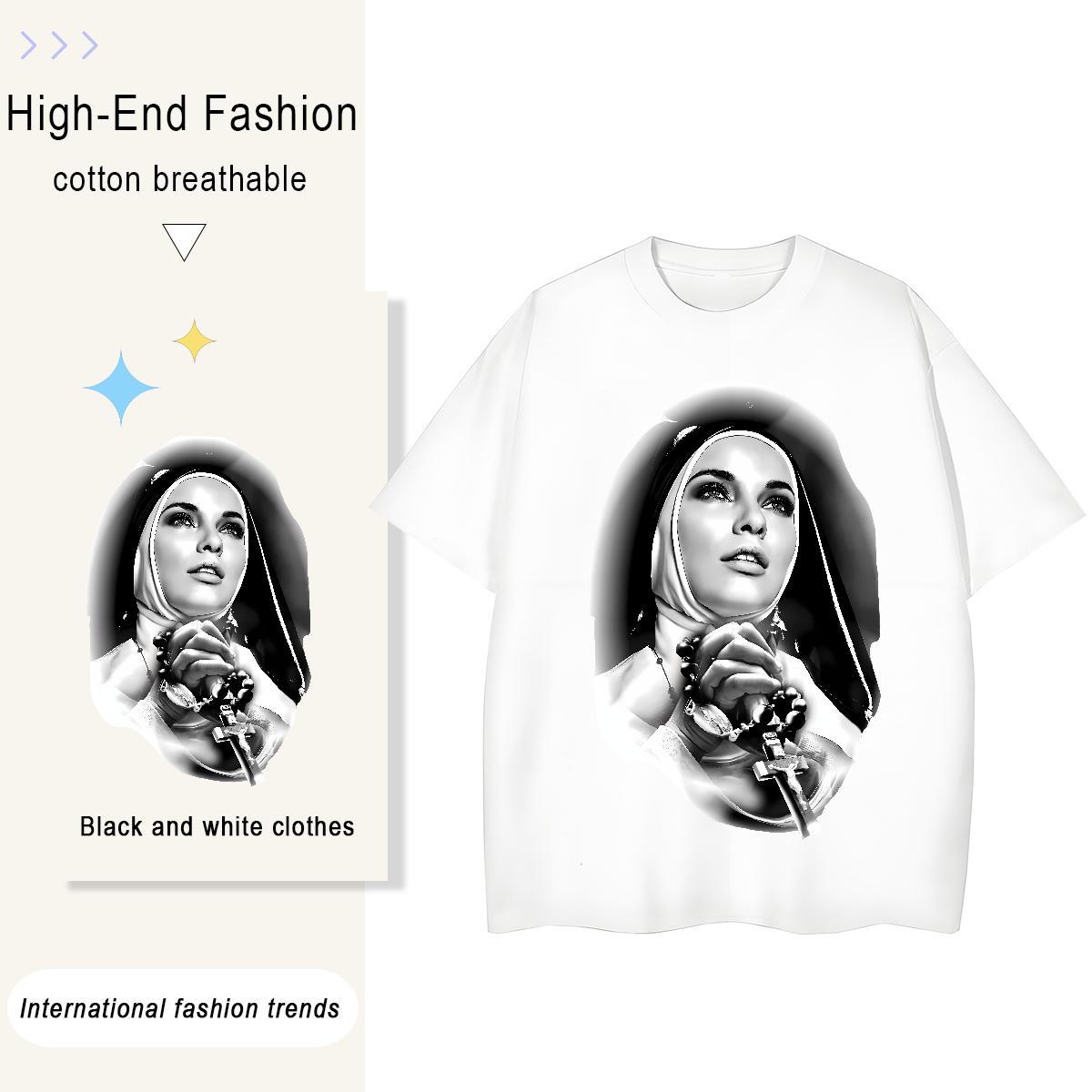 Nice Couples T Shirts 230g Pure Cotton nun Outdoor T Shirts Women Crew Neck Anime Tee Shirt