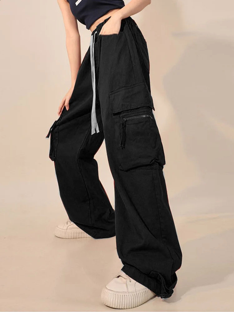 Zoki Y2K Cargo Pants Bf Vintage Streetwear High Waist Casual Straight Trousers Women Hip Hop Harajuku Pockets Wide Leg Pants 240821