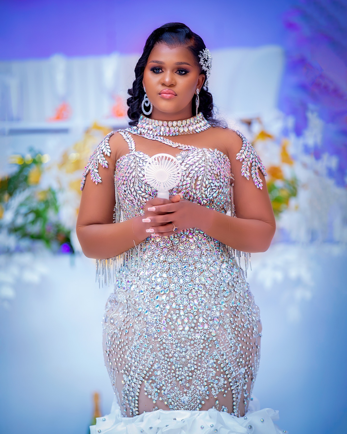 African Aso Ebi 2024 Luxurious White Mermaid Wedding Dress Tiers Rhinestones Sheer Neck Full Sleeves Detachable Train Elegant Bridal Gowns Dresses ZJ2