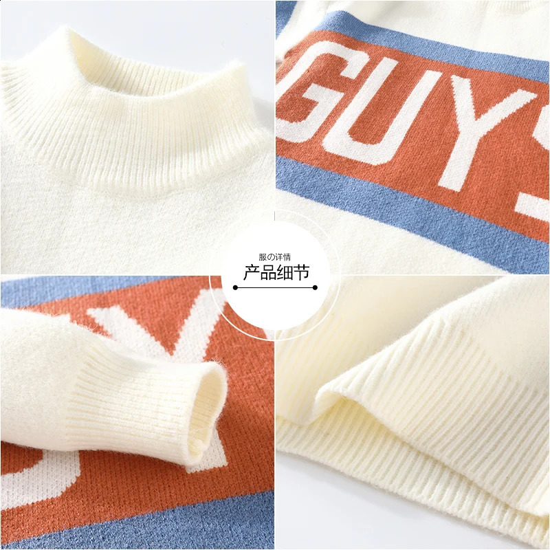 Autumn Winter Conflict Color Knitted Pullover Sweater Mens Round Neck Warm Fashion Letter 240821