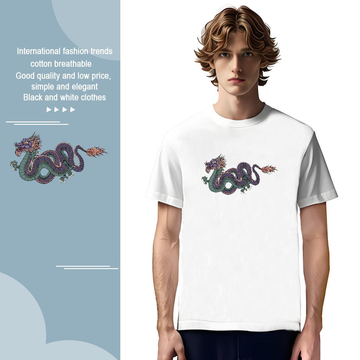 Cool dragon Mens T Shirts Spring Summer Mens Tshirts 230g Pure Cotton Stylist Breathable Crew Neck Asian Size Tops Tees
