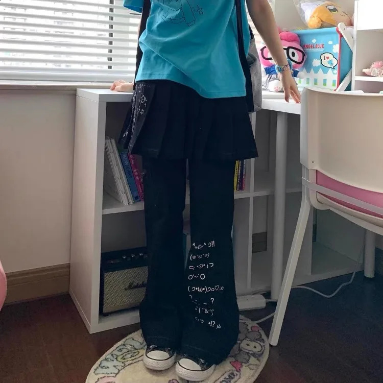 Harajuku Slim Fit All-match Thin Wide Leg Pants Y2k Black High Waist Bell Bottom Jeans Spring Autumn Straight Bottoms 240821