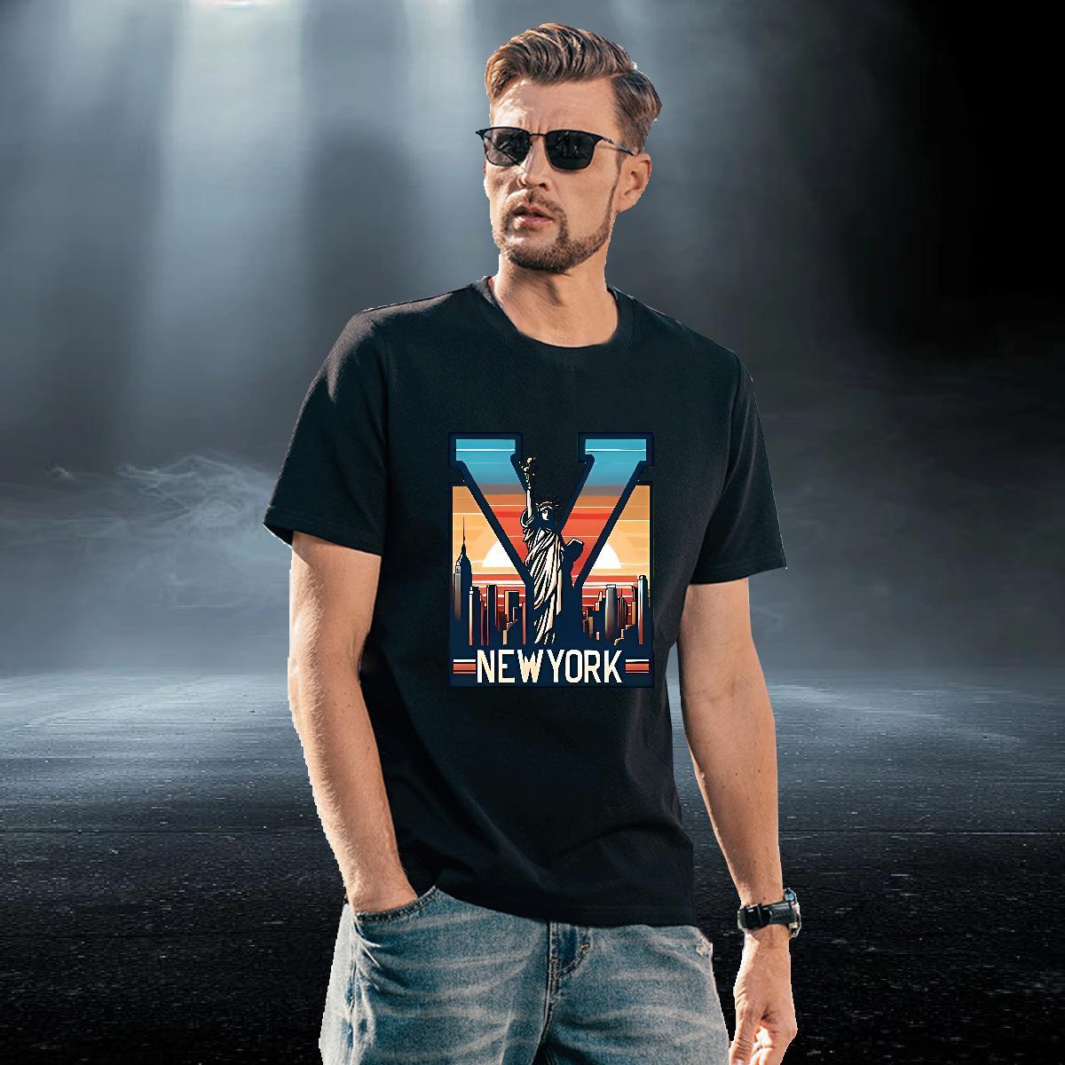 Popular Men Tees High Street Hip Hop 100% Cotton 230g Custom Printing Breathable Soft New York T Shirts Men Customized Tops