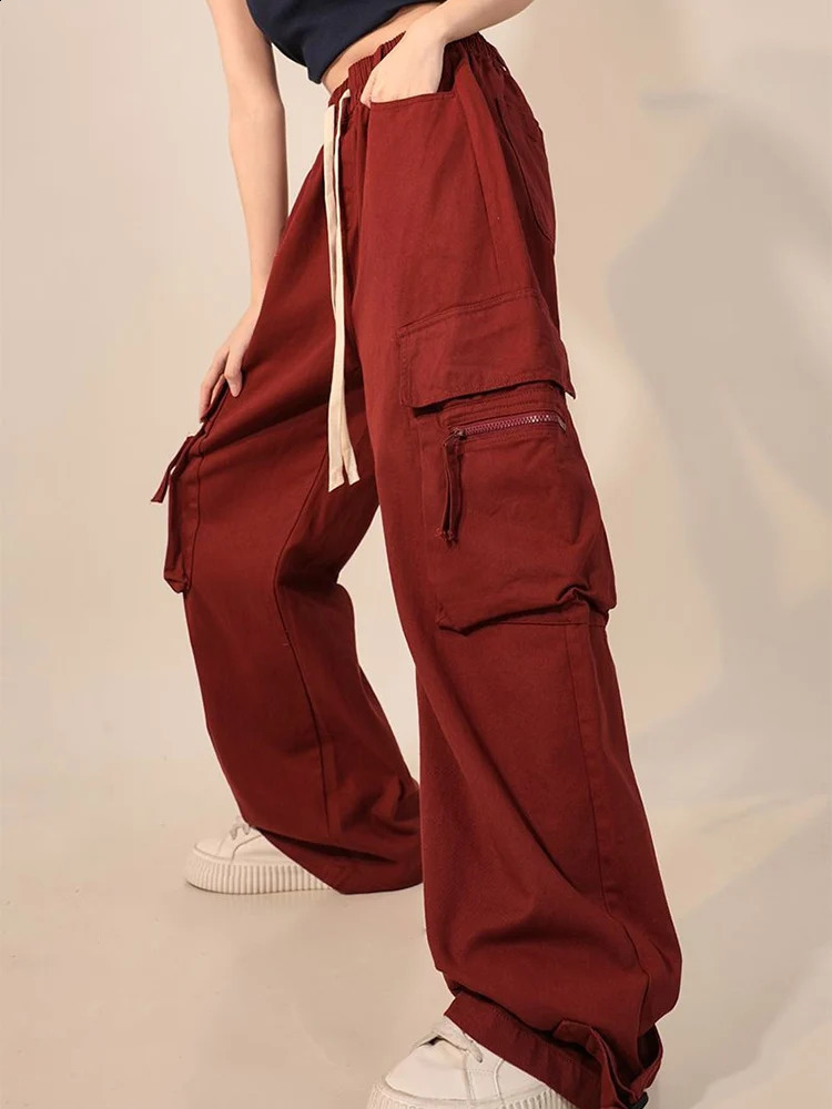 Zoki Y2K Cargo Pants Bf Vintage Streetwear High Waist Casual Straight Trousers Women Hip Hop Harajuku Pockets Wide Leg Pants 240821