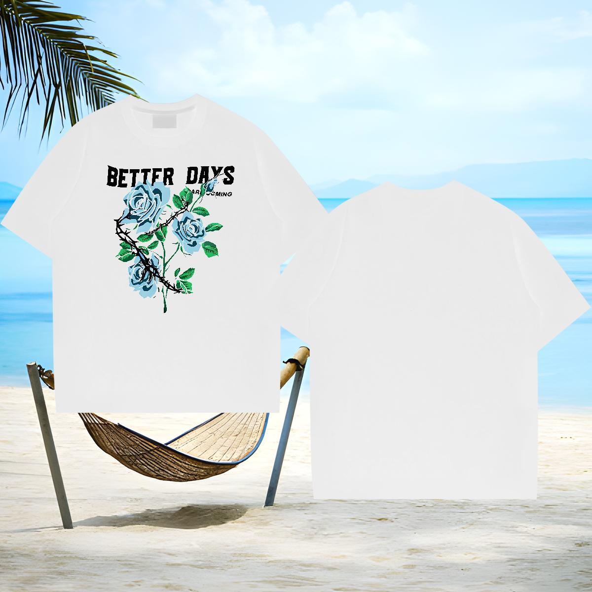 Cool Design T Shirts Men flower Breathable Crew Neck Summer Casual Black Oversized 230g Cotton Men Tees New Tops Shirt
