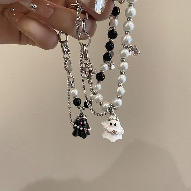 Black and white little ghost bracelet bead for couples niche and trendy design accessory
