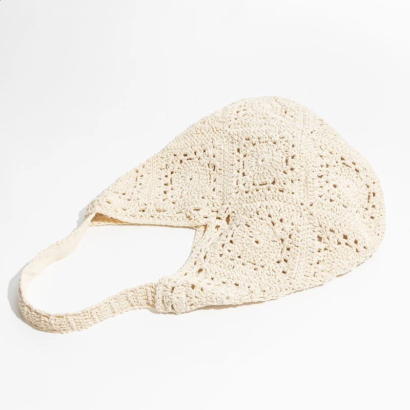 Casual Knitted Women Shoulder Bags Crochet Granny Square Large Tote Bag Behemian Summer Beach Big Shopper Purses Vacation 240821