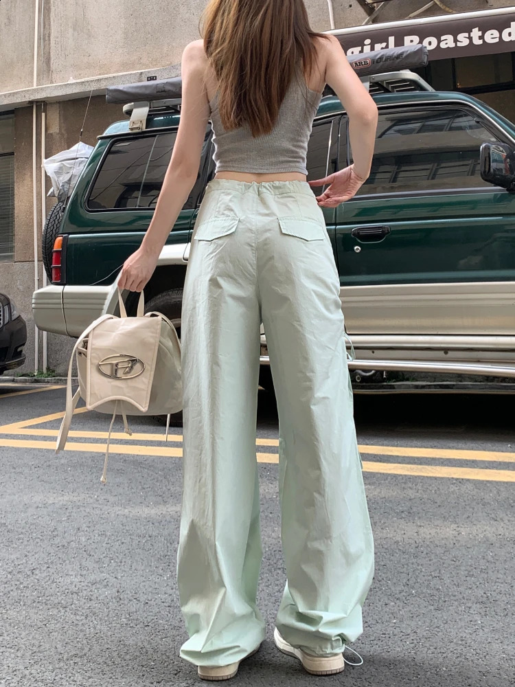 ADAgirl Irregular Drawstring Cargo Parachute Pants Women Y2k Baggy Wide Leg Jogger Korean Fashion Casual Loose Straight Trousers 240821
