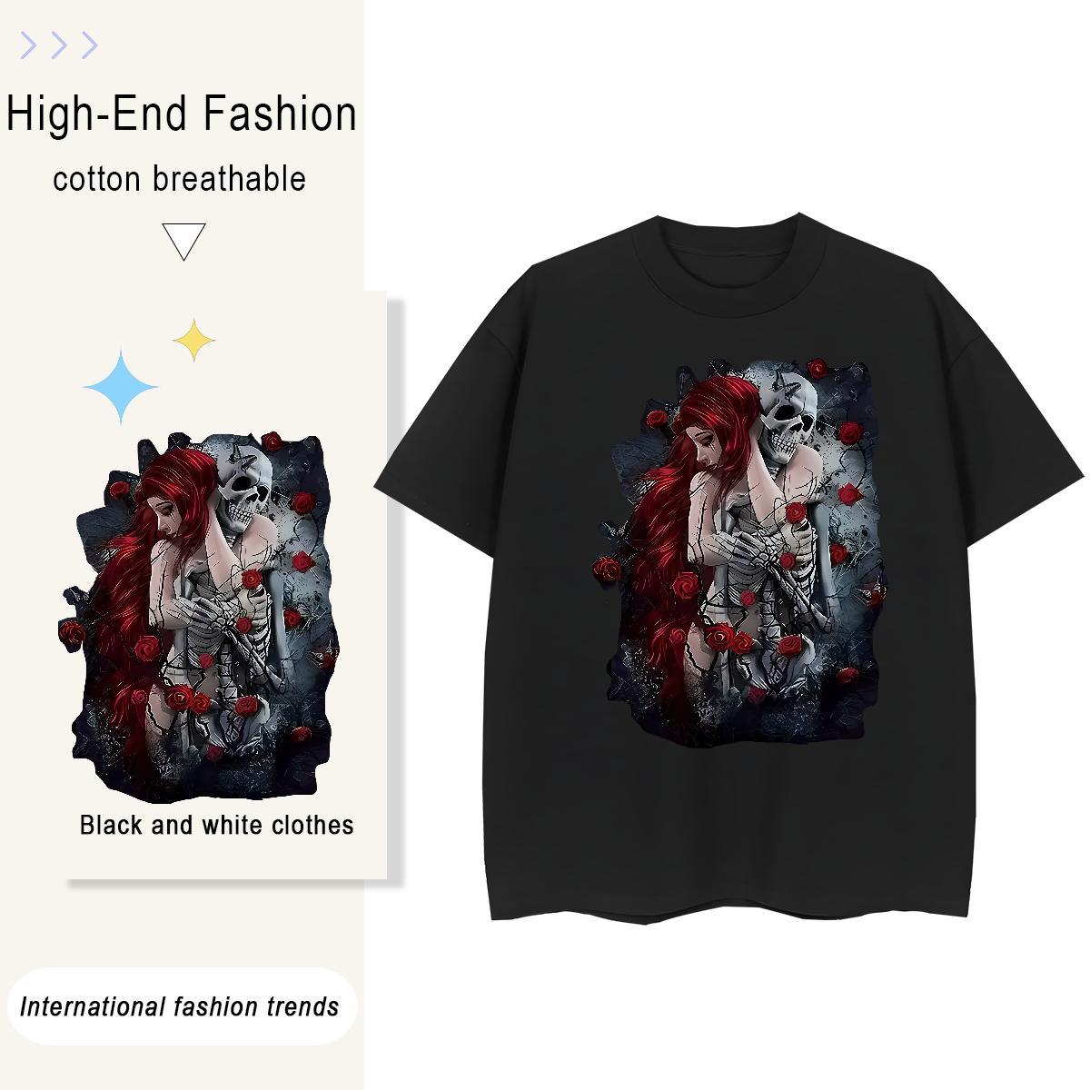 2024 DIY T shirt 100% Cotton 230g O Neck Short Sleeves Casual skull Tshirt for Man Woman Designer Custom Printed Tee Shirt