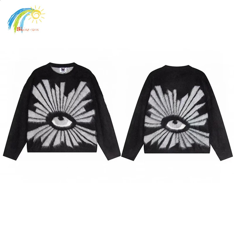 Autumn Winter Top Quality House of Errors Crewneck Knitted Sweater Mens 1 Label Couple Eye Jacquard Black Pullover 240821