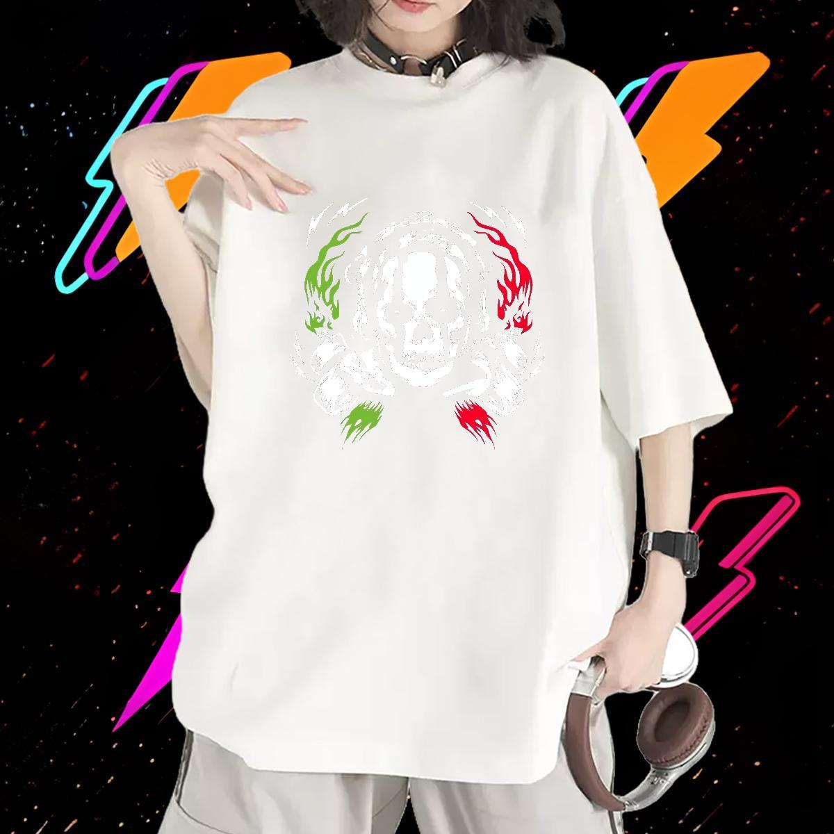 Soft Women Tees 230g Cotton scary Sport Womens T Shirts Short Sleeve O-Neck Anime Print Clothes Shirt