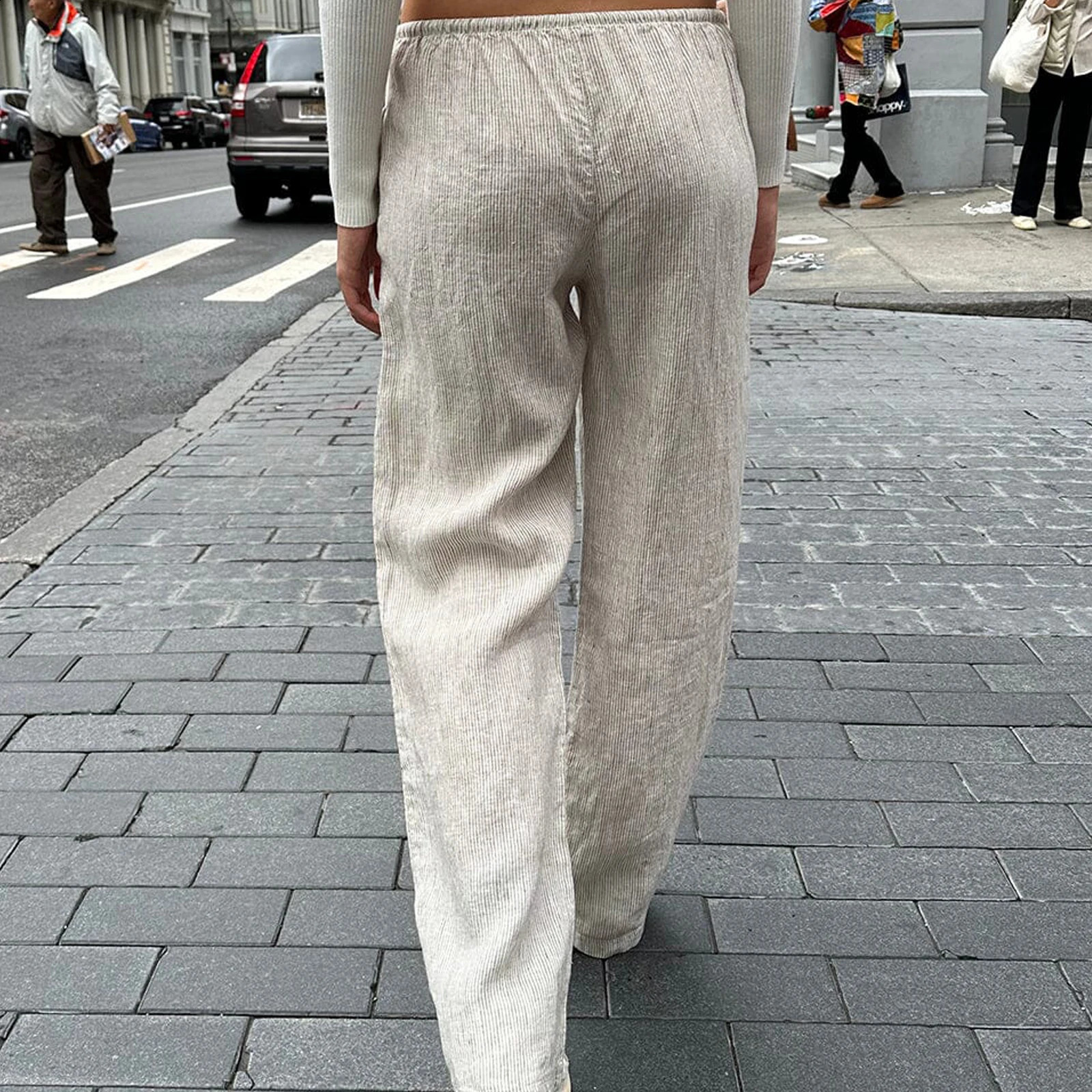 Combhasaki Womens Casual Y2K Cleanfit Striped Pants Drawstring Elastic Low Waist Striped Loose Aesthetic Trousers Streetwear 240821