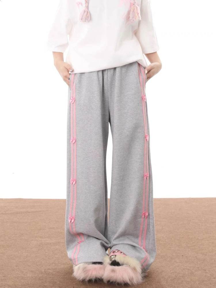 ADAgirl Bow Striped Sweatpants Women Hip Hop Black Sports Oversize Wide Leg Pants Fashion Casual Harajuku Retro Mujer Bottoms 240821