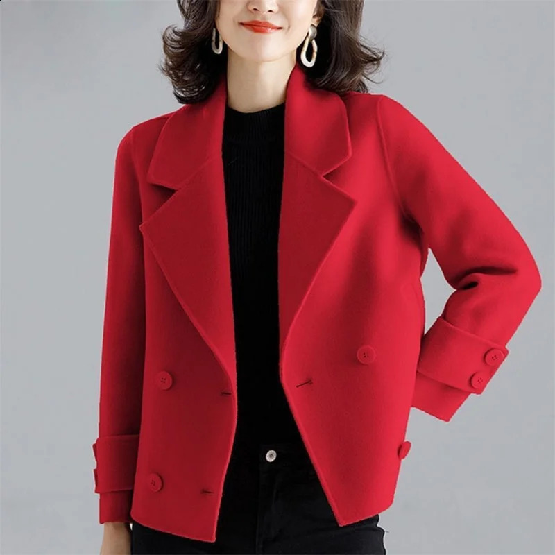 Jacket Autumn Winter Woolen Coat Womens Fashion Foreign Jackets Slim Suit Collar Short Outerwear Female Overcoat 240822