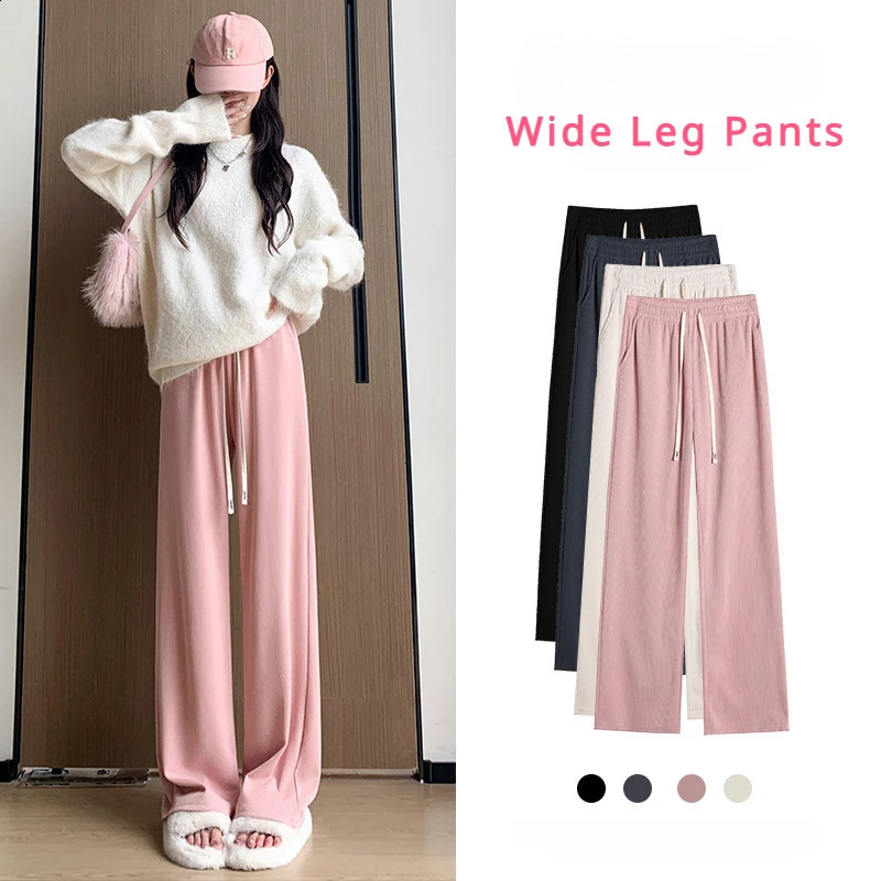 Summer Womens Wide Leg Pants Loose Vertical Slacks White Slim Casual Pants Women Y2k Pants Joggers Streetwear Women Plus Size 240821