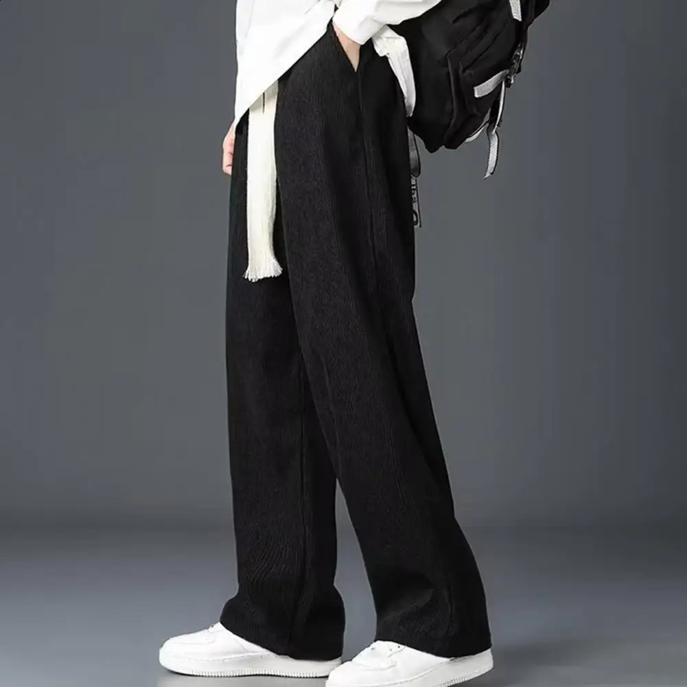 Men Solid Color Vintage Casual Straight Pants Spring Autumn Korean Fashion Wide Leg Trousers Men Street Corduroy Pants 240822