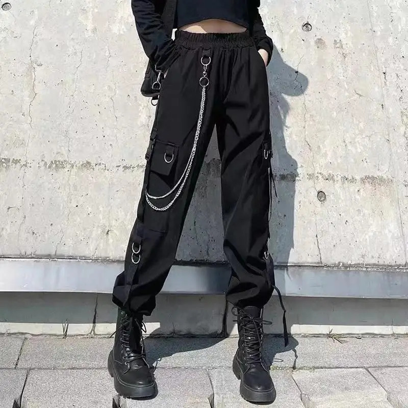Plus Size Cargo Pants Women Summer Thin Black Nine-point Trousers Korean Fashion Streetwear Oversized Bottoms Female Y2K Clothes 240821