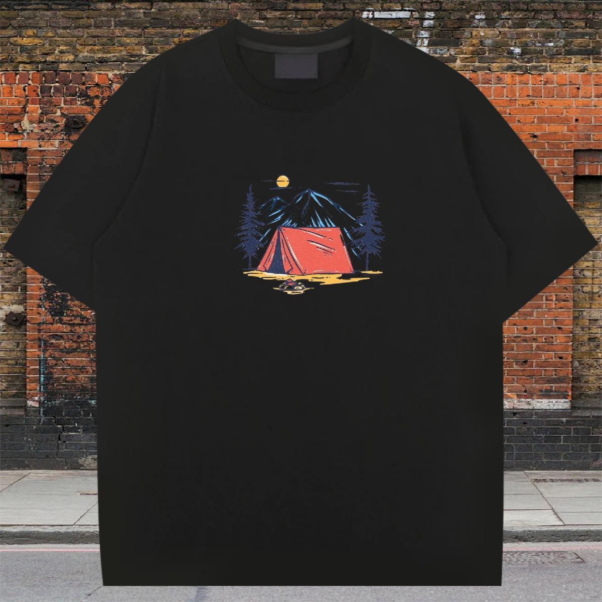 Unisex Mens Tshirts Casual Beach 100% Cotton 230g Custom Printing O Neck Short Sleeves mountains T-Shirts for Men New Tops Tees