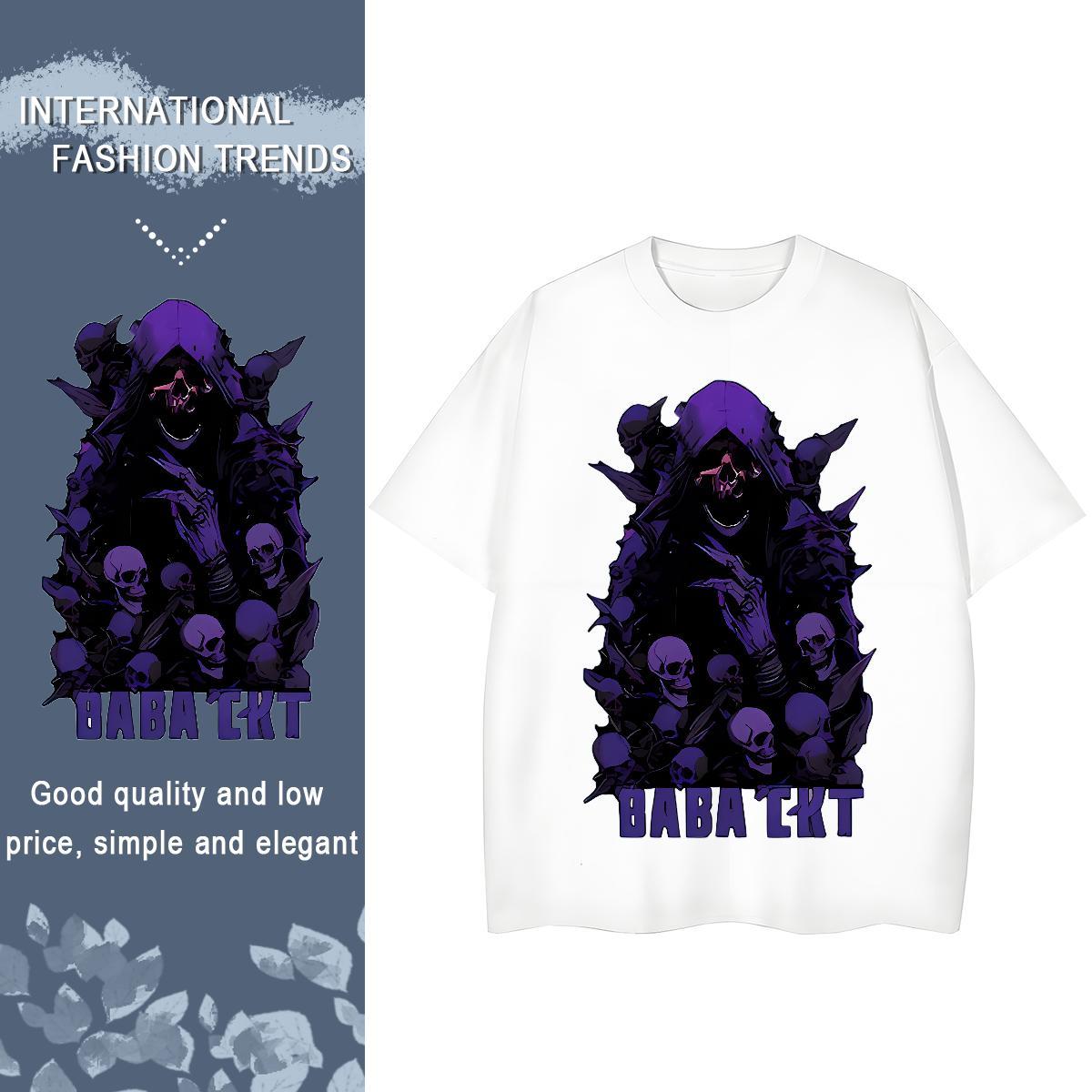 Fashion Casual T Shirt For Woman 230g Pure Cotton Breathable Crew Neck Daily Outfit skull Couples T Shirts Loose Cartoon Anime Top Tees