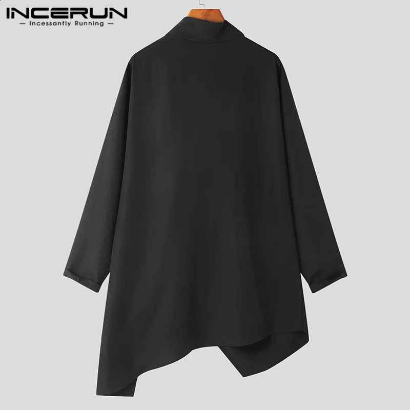 INCERUN Men Trench Solid Color Turtlneck Long Sleeve Streetwear Irregular Cloak Ponchos Men Punk Fashion Casual Coats S-5XL 240822