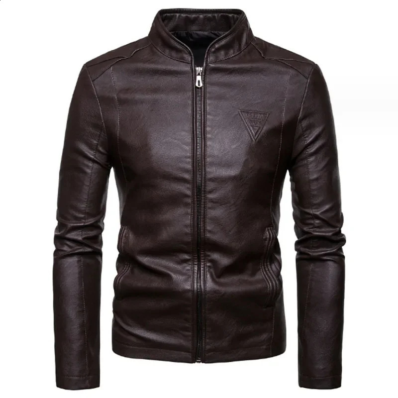 Mens Jackets Mens Faux Leather Jacket Classic Stand Collar Motorcycle Coat Slim Fit with Full Zip Long Sleeve Winter Outdoor 240822