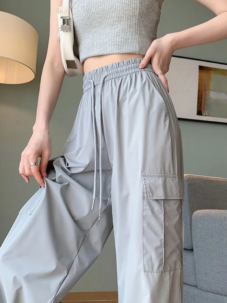 Zoki Y2K American Cargo Pants Women Streetwear Harajuku Retro Trousers Casual High Waist Lace Up Vintage Bf Wide Leg Pants 240821