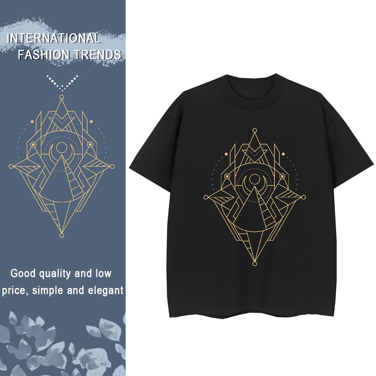 Female Unisex Tshirts 100% Cotton 230g Geometric line Casual Daily Wear T Shirt For Woman Short Sleeve O-Neck Cartoon Printing L-4XL Clothings