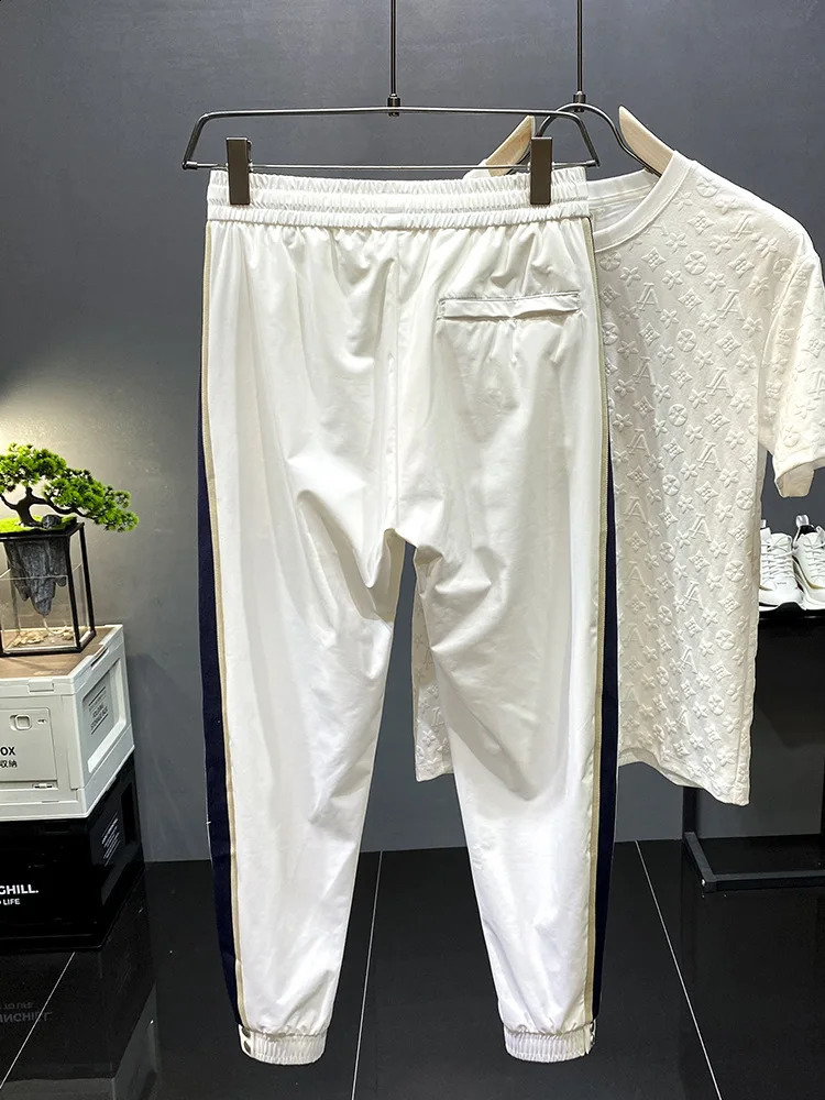 White silk thin casual pants mens summer slim fit fast drying sports transparent loose tapered cut 240821