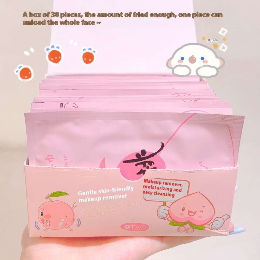 Skin Friendly OTW Peach Makeup Eraser Wet Wipe Kit - Quick Cleaning Solution with 30 Pieces for Easy No Rinse Use