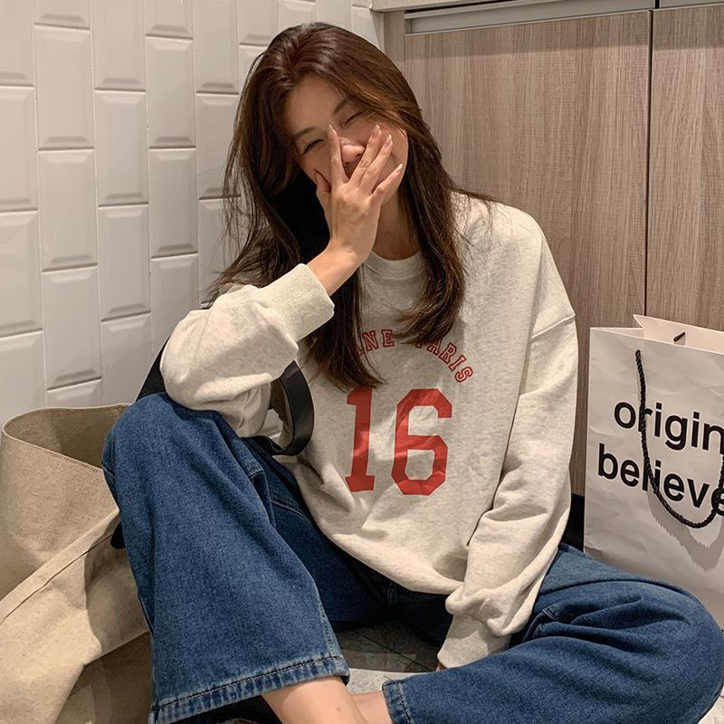 Spring and Autumn New Korean Edition Thin Letter Printed Versatile Loose BF Style Large Size Long Sleeve Hoodie Women's Top dongdumaoyi