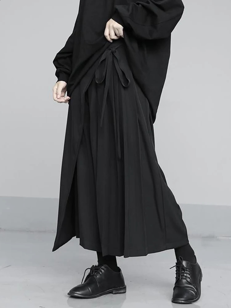 Zoki Vintage Black Y2K Pants Women Harajuku High Waist Gothic Wide Leg Pant Skirt Streetwear Bf Bandage Patchwork Korean Pants 240821