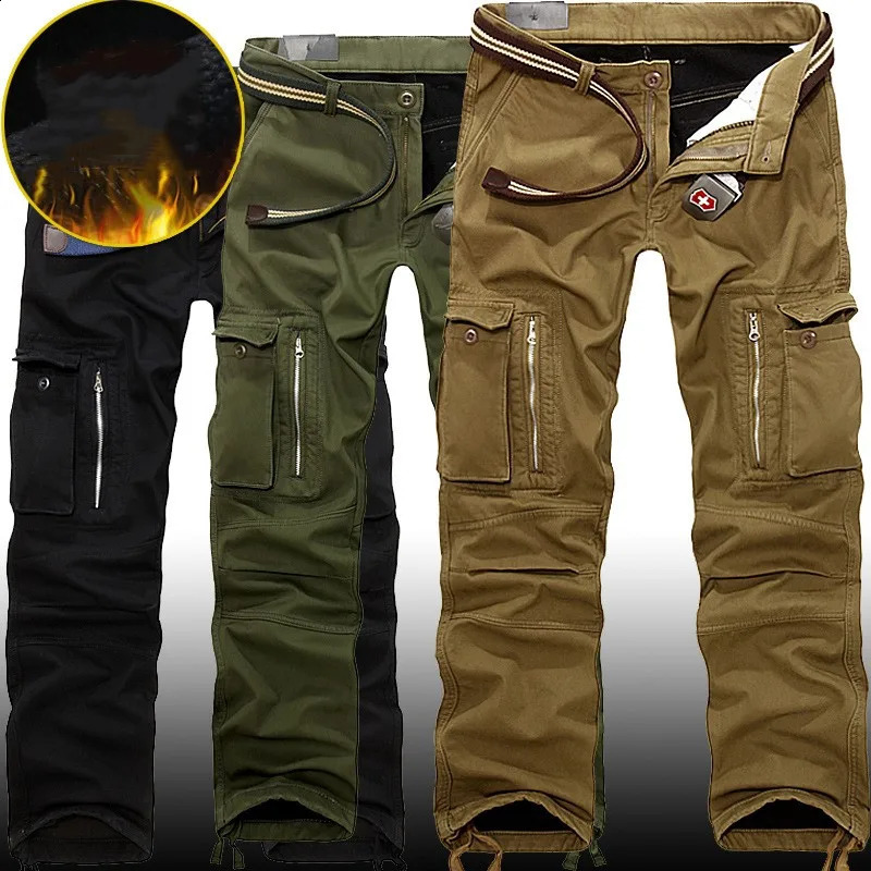 Winter military thick wool cargo pants mens multi pocket cotton casual jacket tactical Plus size 40 240821