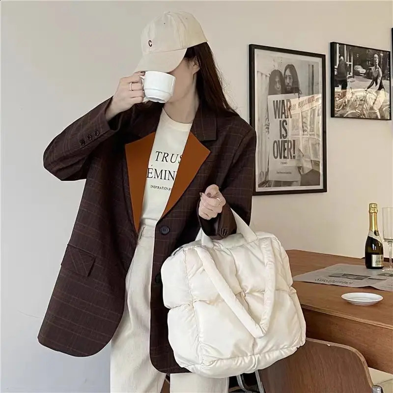 Fashion Small Puffer Tote Bag Padded Women Handbags Soft Nylon Quilted Shoulder Bags Warm Winter Shopper Purses 2024 240821