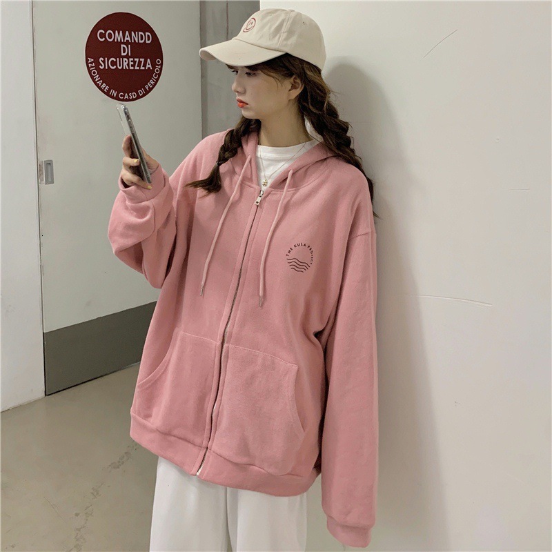 Spring and Autumn New Korean College Style Loose Large Size Thin Zipper cardigan Sweatshirt Women's Casual Coat Trendy dongdumaoyi