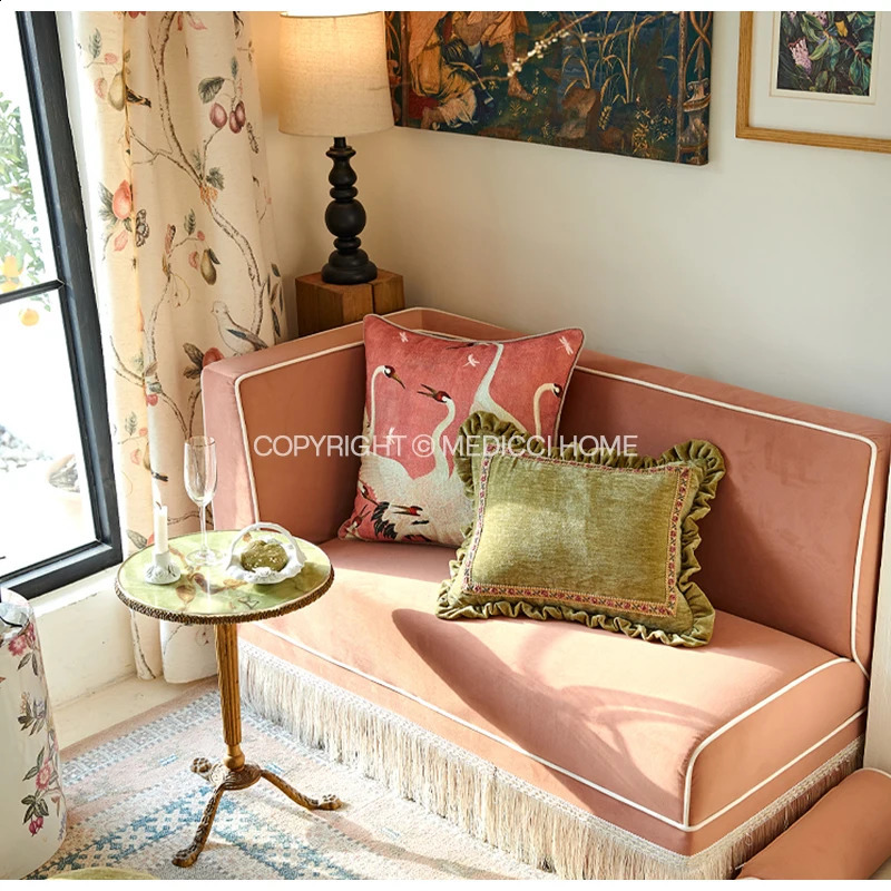 Medicci Home GG Style Inspired Dancing Crane Decorative Cushion Cover High Grade French Retro Pillow Case 45x45cm For Sofa Couch 240821