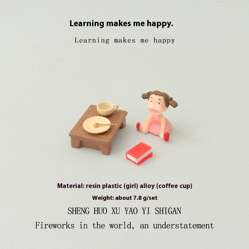 Creative Cute Learning Scene Ultra Mini Coffee Cup Short Table Girl Potted Pottery Landscape Baby House Decoration Ornament