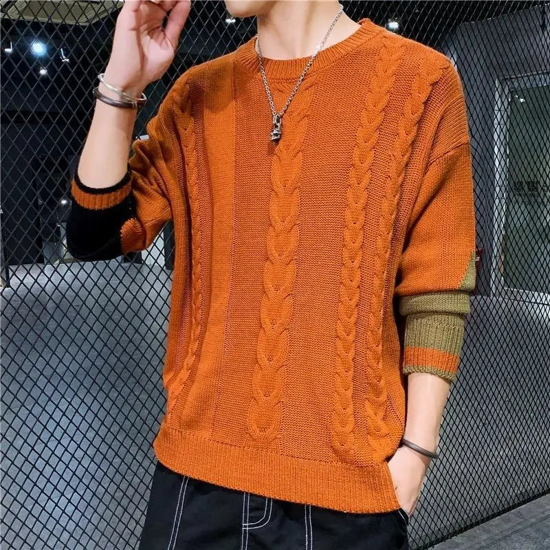Port Wind Literature and Art Color Block Crew Neck Mens Clothing Twisted Flower Stay Warm Casual Autumn Winter Sweaters 240821