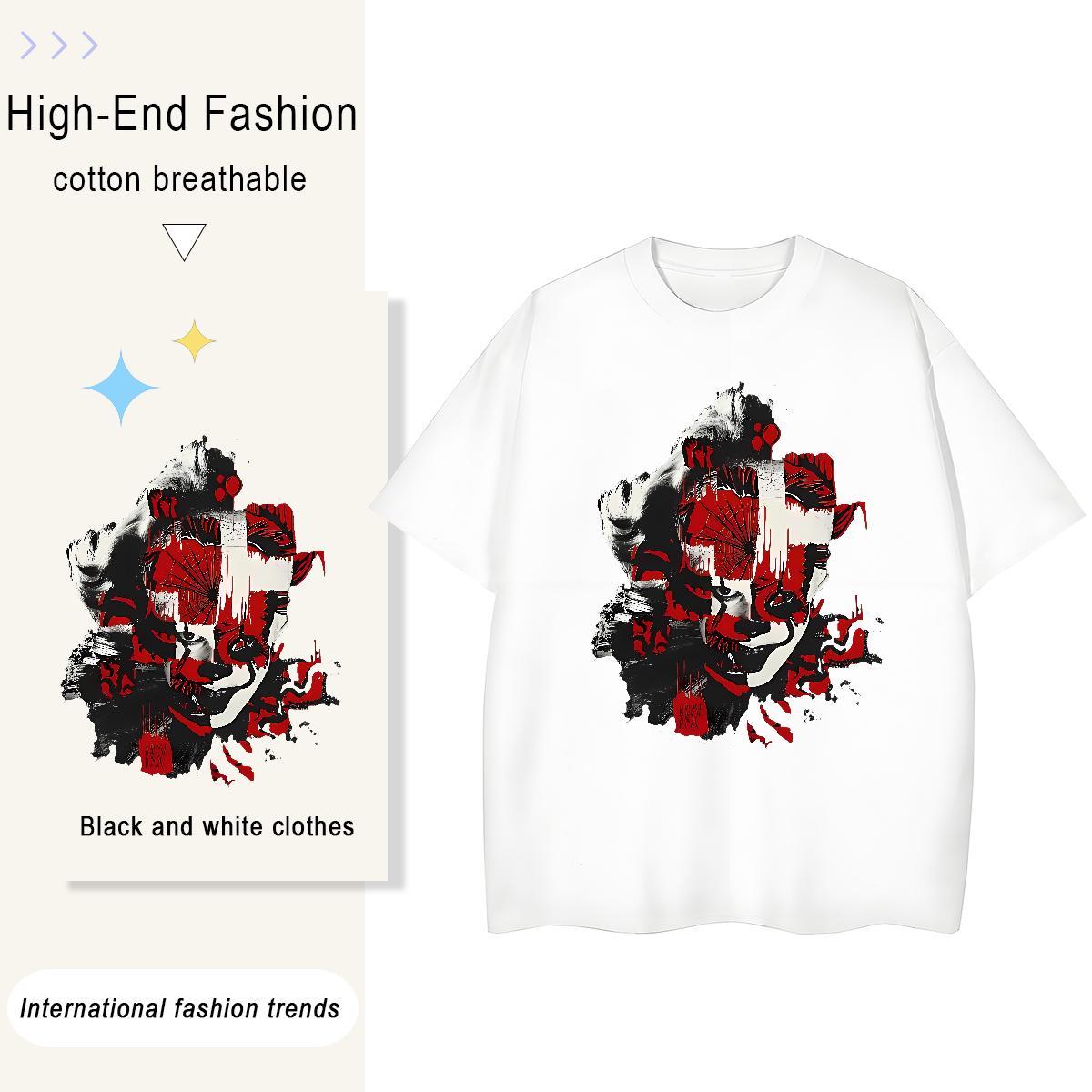 Brand Unisex Tshirts 230g Cotton scary Casual Beach Woman T Shirts Breathable Crew Neck Plus Size Cartoon Clothes Shirt