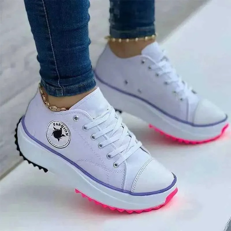 Casual Shoes Womens High-End Brand Sports Shoes Comfortable Breathable Ladies Canvas Shoes Casual Shoes Flat Lace Up for WomenL464