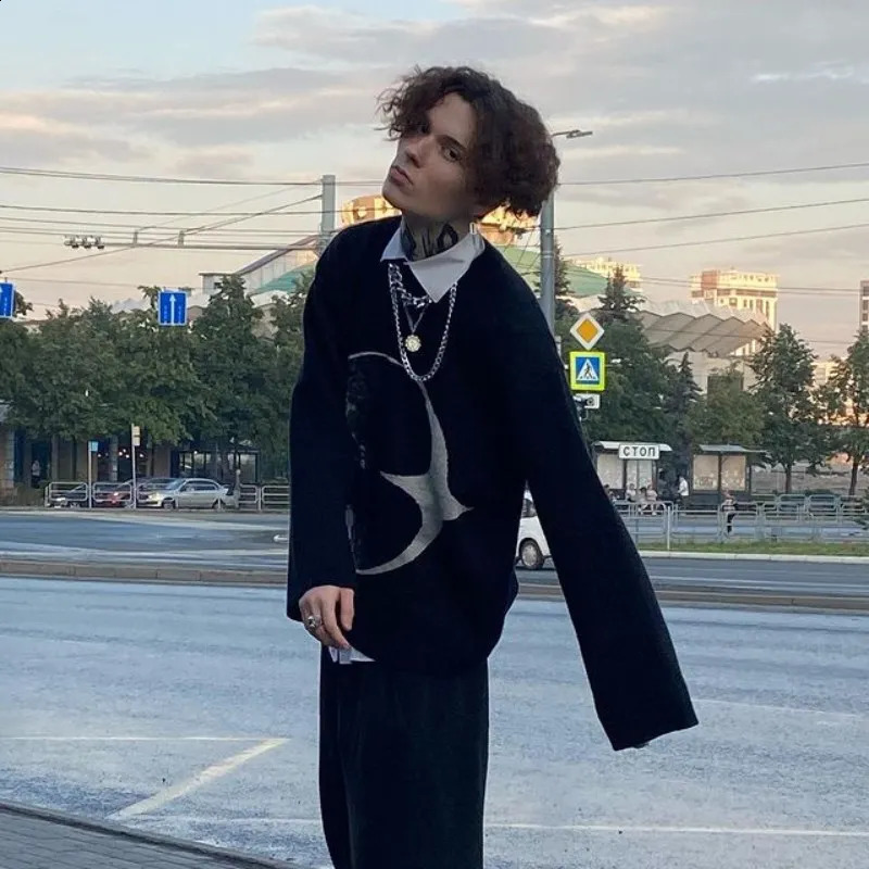 Harajuku Vintage Knitwear Sweater Y2K Men Winter Oversized Rock Hip-Hop Print Pullover Women Pullover Sweater EMO Streetwear Top 240821