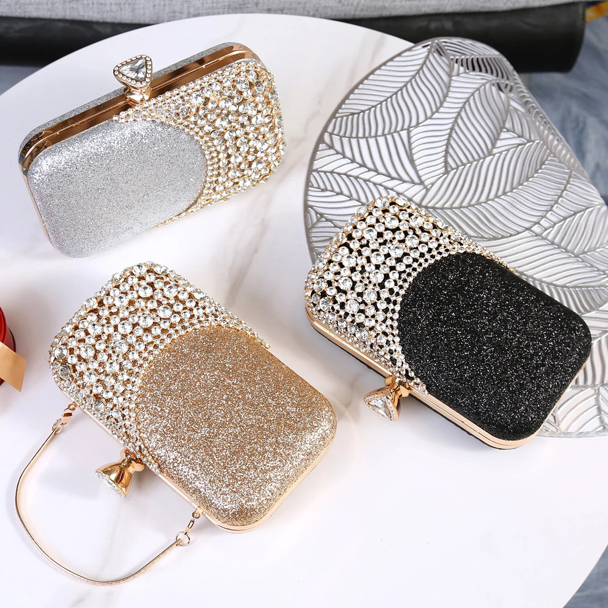 Water Diamond Womens Bag Hollow Style Crystal Evening Chain Shoulder y Party Wedding Day Clutch Wallet Handle 240822