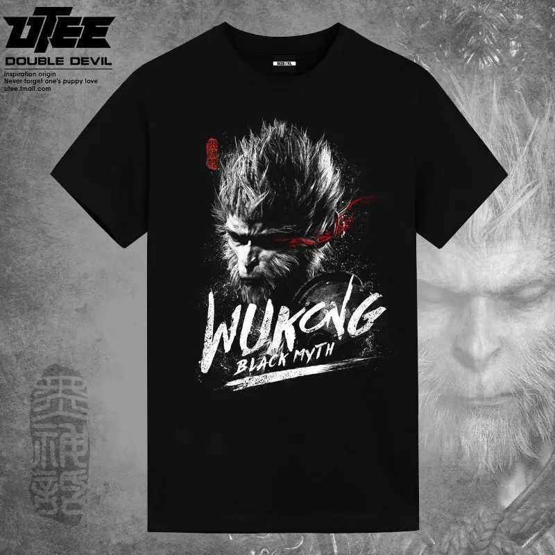 Black Myth Wukong Same Game Peripheral T-shirt Game Qi Tian Da Sheng Short Sleeve Comfortable Cotton 100% M240822
