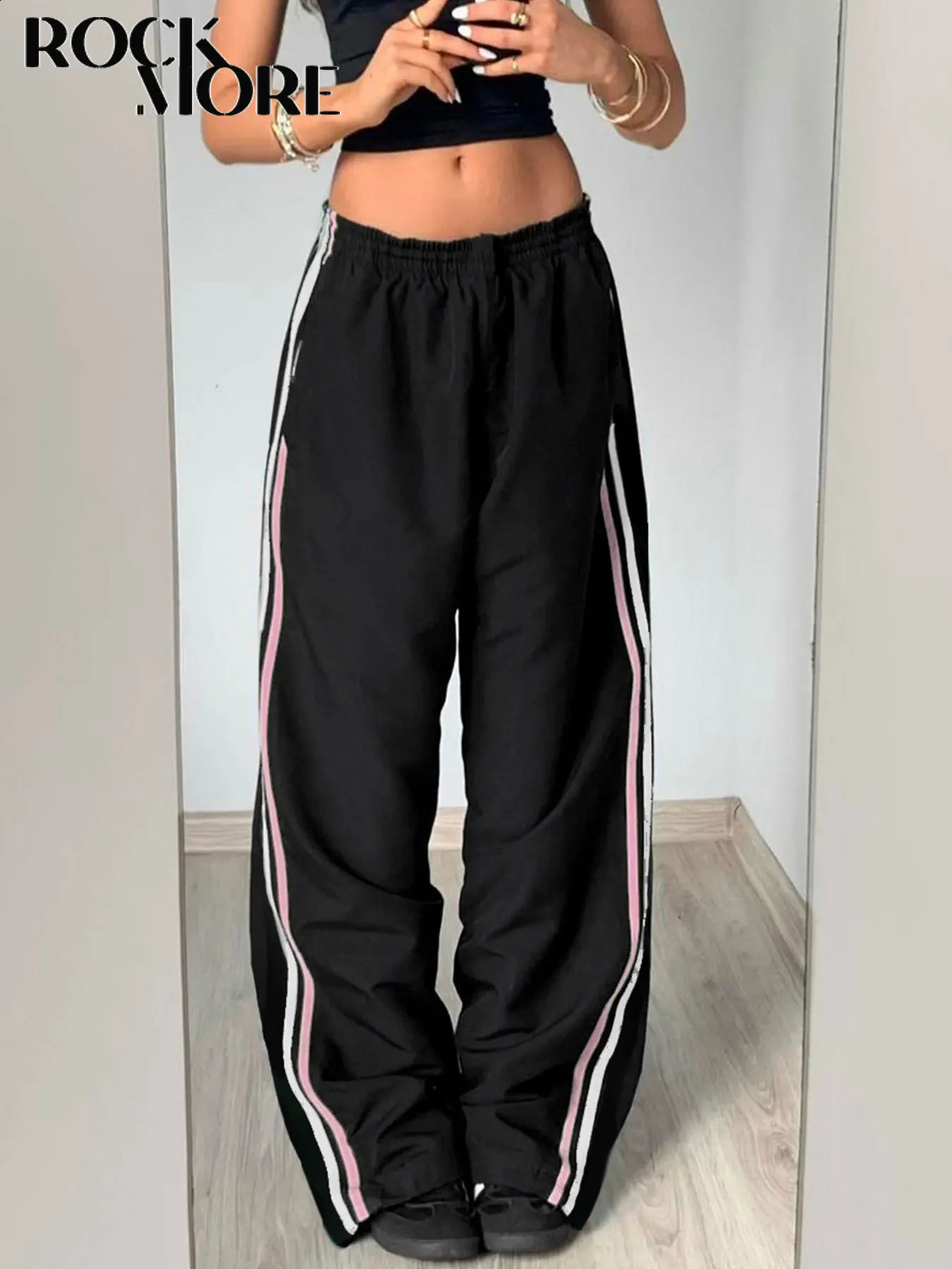 Rockmore WomenS Loose Cargo Pants Retro Pocket Low Waist Woven Pants Y2K Basic Straight Trousers Casual Streetwear Clothes 240821