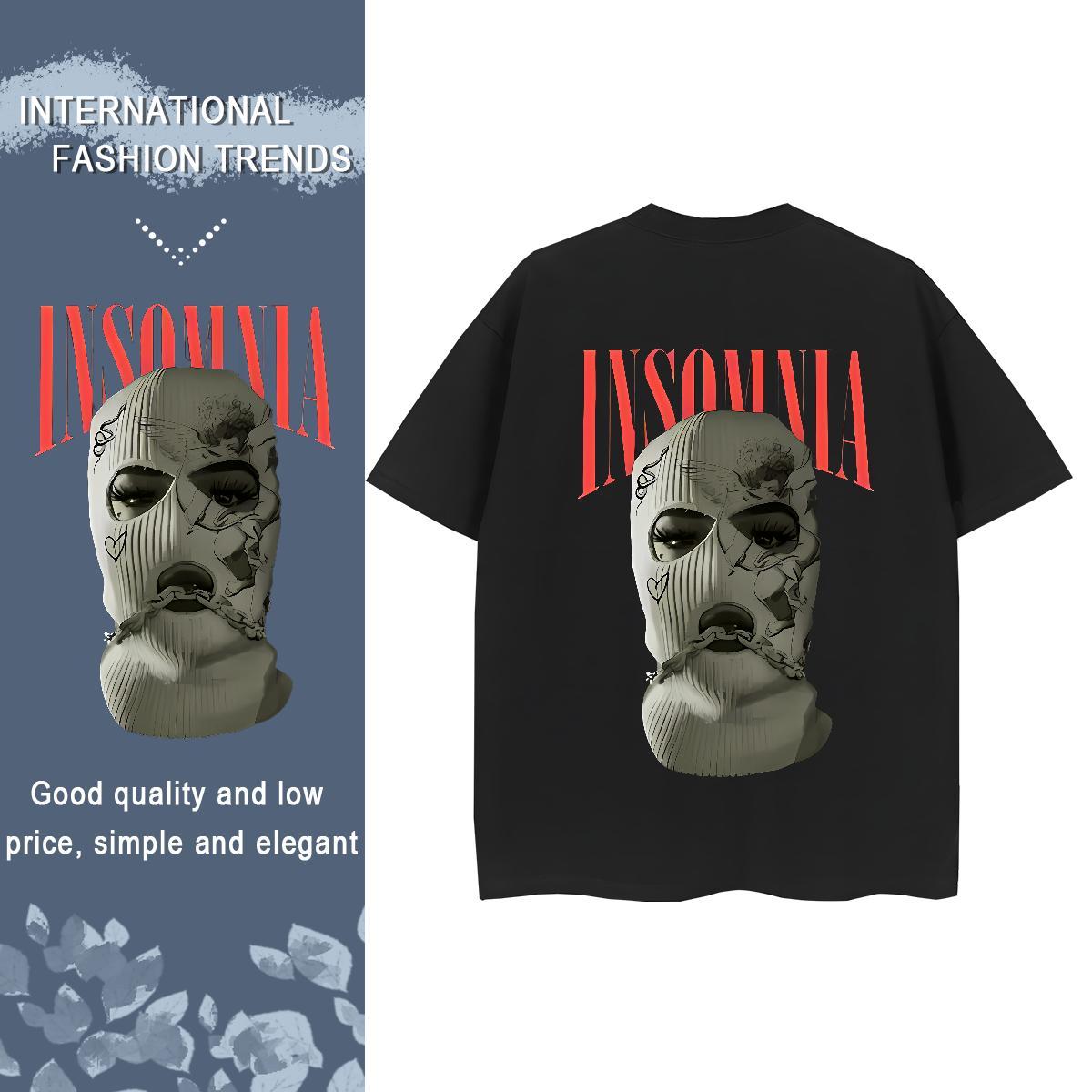 2024 New Sport Men Clothes T-Shirt Masked man Breathable Short Sleeve 230g Cotton Men T Shirts High Quality Floral Print Tee Shirt