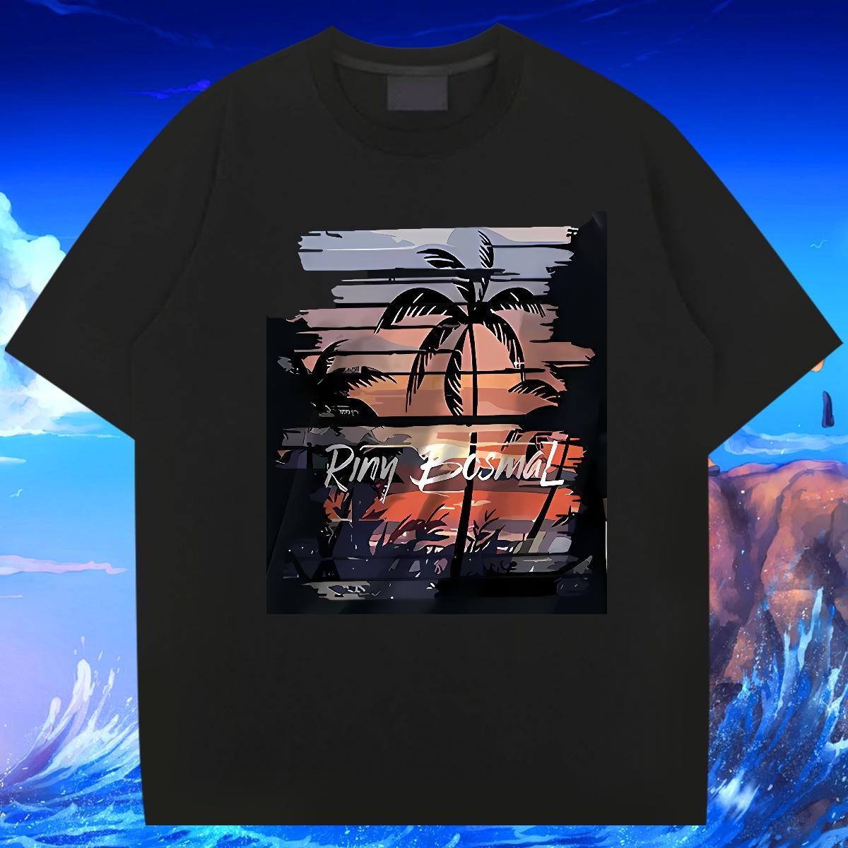 TOP Quality Men Clothes T-Shirt Sport 230g Pure Cotton Custom Cartoon Short Sleeve Soft scenery Men T Shirts New Designer Wear